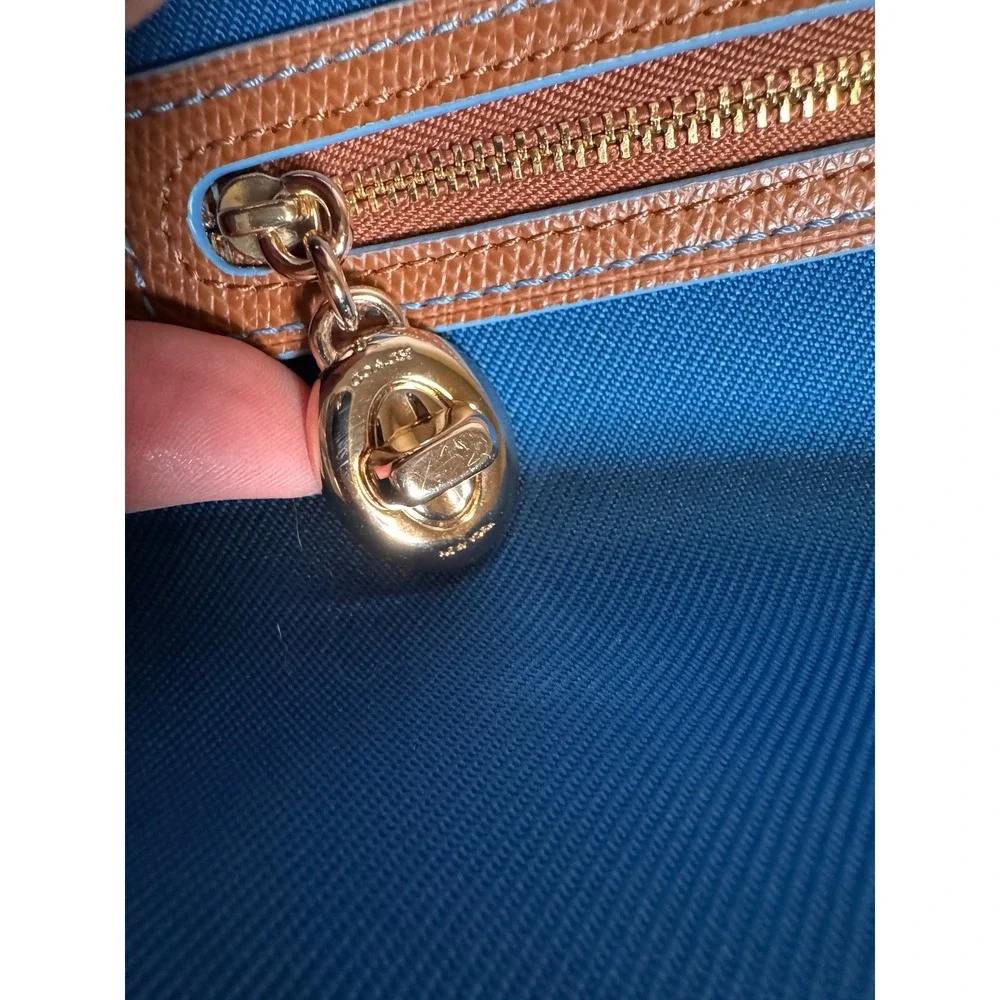 Coach Sawyer Blue Canvas Leather Trim Drawstring Backpack Gold Hardware NWOT
